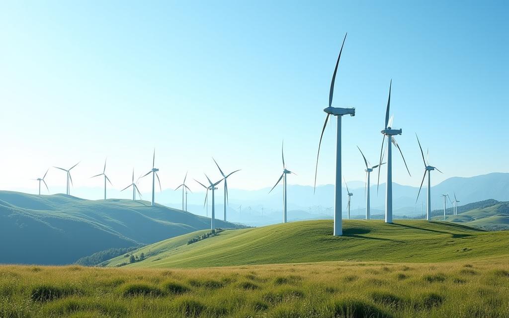 Windturbinen auf einem Hügel im Jura-Gebirge